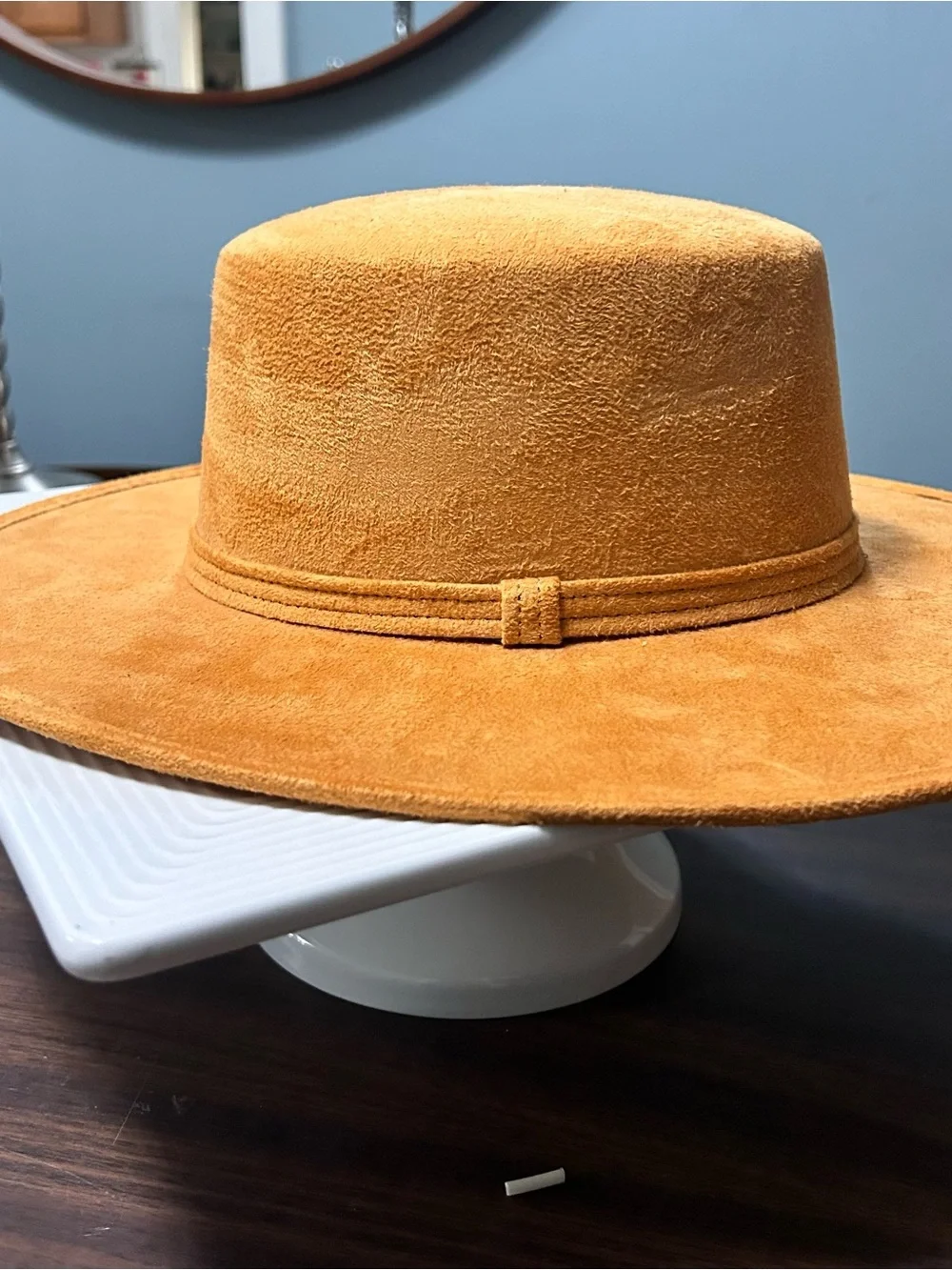 Wide Brim Suede Fedora Hat - Mustard/Gold